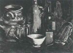 Still Life with Pottery, Beer Glass and Bottle